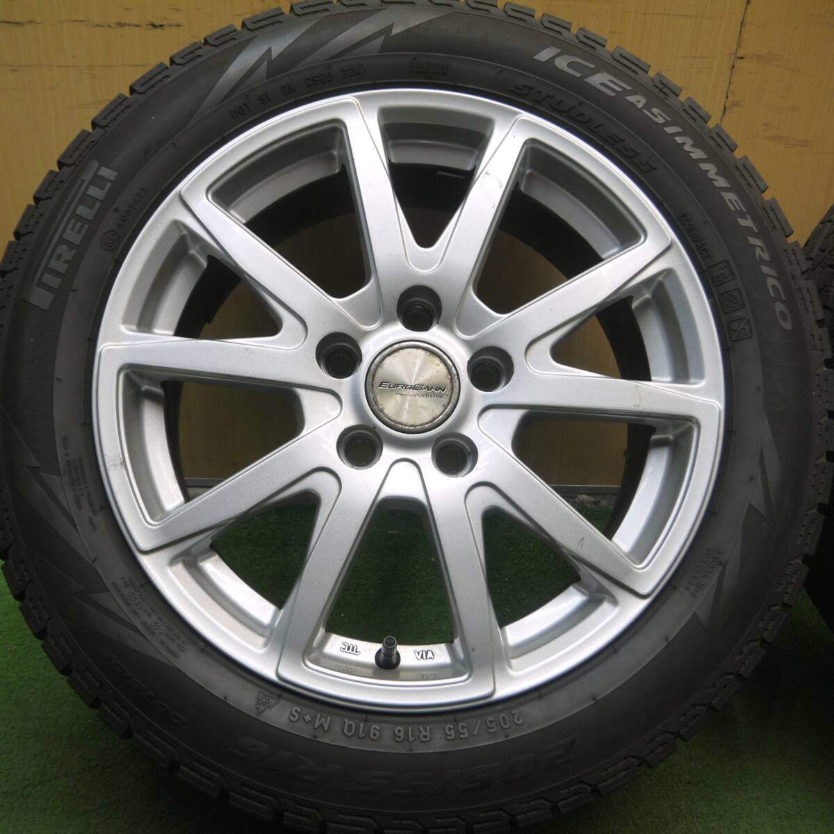 4本★ワーゲン等 EUROBAHN SPORTECHNIC 205/55R16 スタッドレス ピレリ アイスアシンメトリコ PCD112/5H★4061804Hス