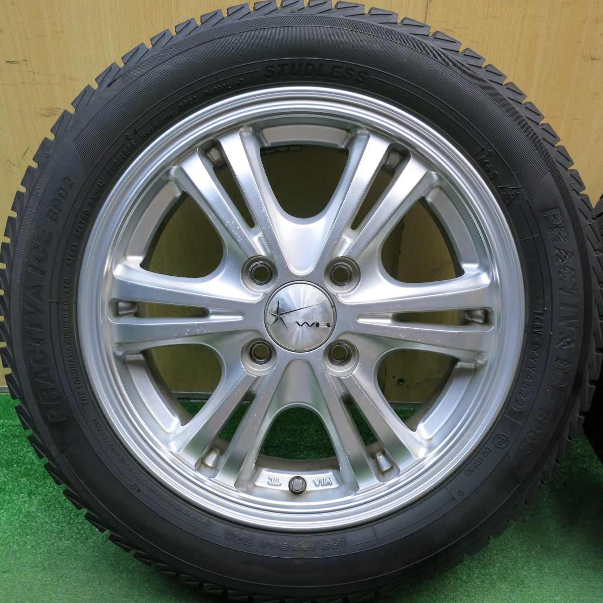 バリ溝！22年！9分★スタッドレス 155/65R14 プラクティバ アイス BP02 ヨコハマ製 WB 社外 アルミ 14インチ PCD100/4H★5081604HAス
