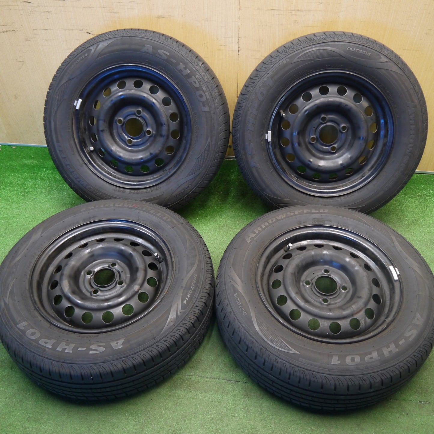 バリ溝！22年！9分★185/70R14 アロースピード AS-HP01 スチール ホイール 14インチ PCD100/4H★6032706Hノ