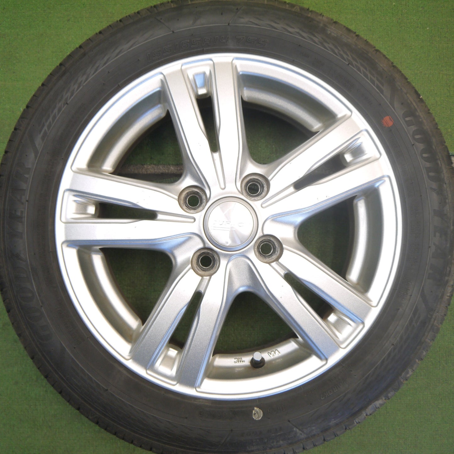 バリ溝！25年！ほぼ10分◎155/65R14 グッドイヤー EfficientGrip ECO EG02 ブリヂストン NEWNO DUFACT デュファクト 14インチ PCD100/4H◎6081005Hノ