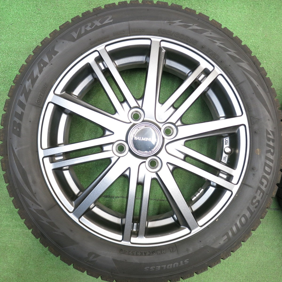 バリ溝！24年！キレイ！9分★スタッドレス 165/60R15 ブリヂストン ブリザック VRX2 BALMINUM BR10 バルミナ 15インチ 軽サイズ ハスラー 等 PCD100/4H★6032811HAス