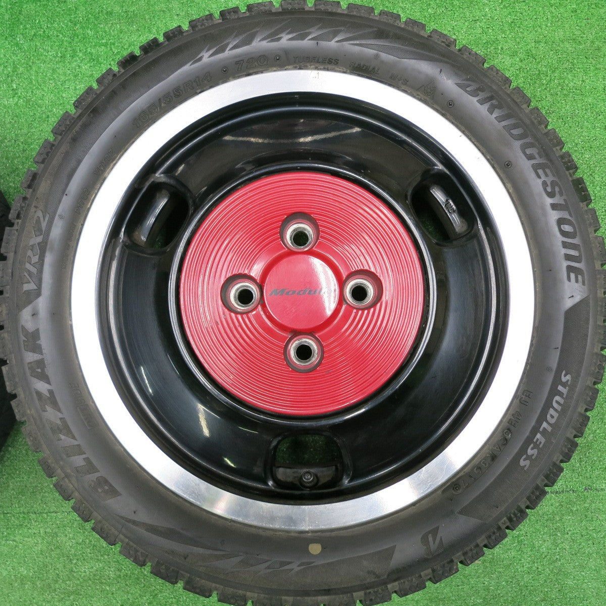 [送料無料] バリ溝！9.5分 レア★ホンダ N-BOX スラッシュ 純正 Modulo 165/55R14 スタッドレス ブリヂストン ブリザック VRX2 モデューロ PCD100/4H★4092304HAス