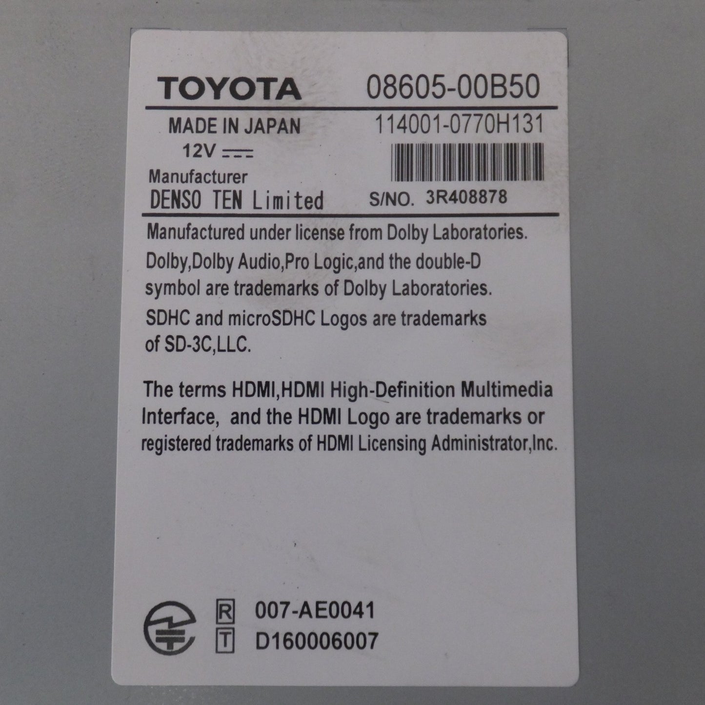 [送料無料] ★デンソーテン製 トヨタ 純正 SDナビゲーション NSZT-W68T 08605-00B50★