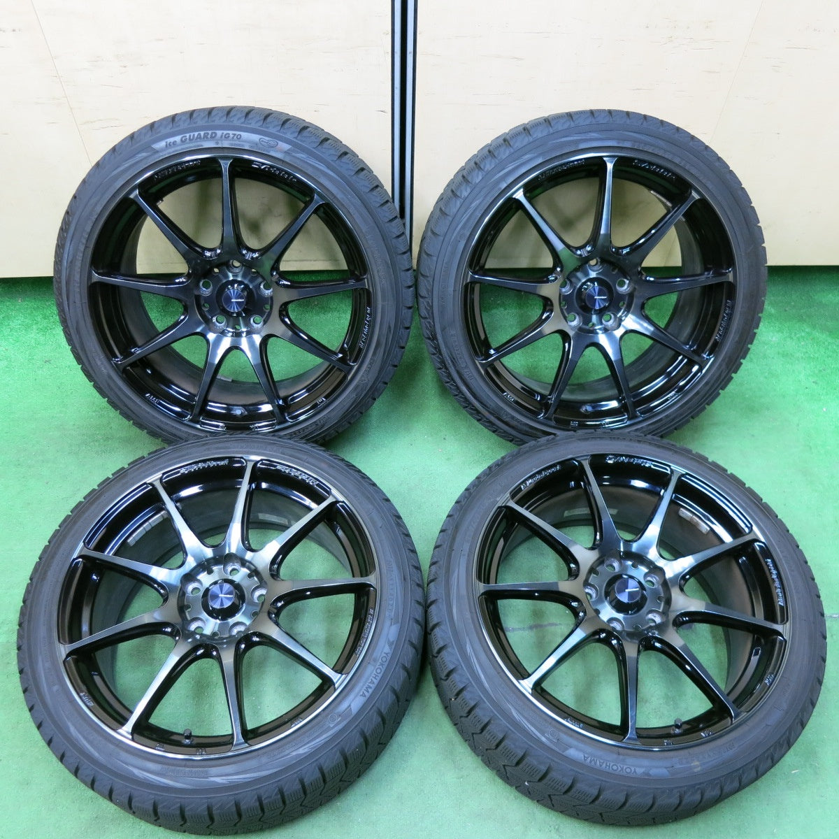 [送料無料] バリ溝！21年！キレイ！9.5分★スタッドレス WedsSport SA-99R 225/40R18 ヨコハマ アイスガード iG70 18インチ ウェッズスポーツ PCD114.3/5H★4112705SYス