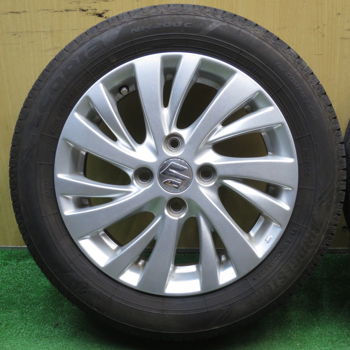 バリ溝！21年！キレイ！8.5分★スズキ スペーシア 純正 155/65R14 ブリヂストン エコピア NH200C 14インチ PCD100/4H★5072905NJノ