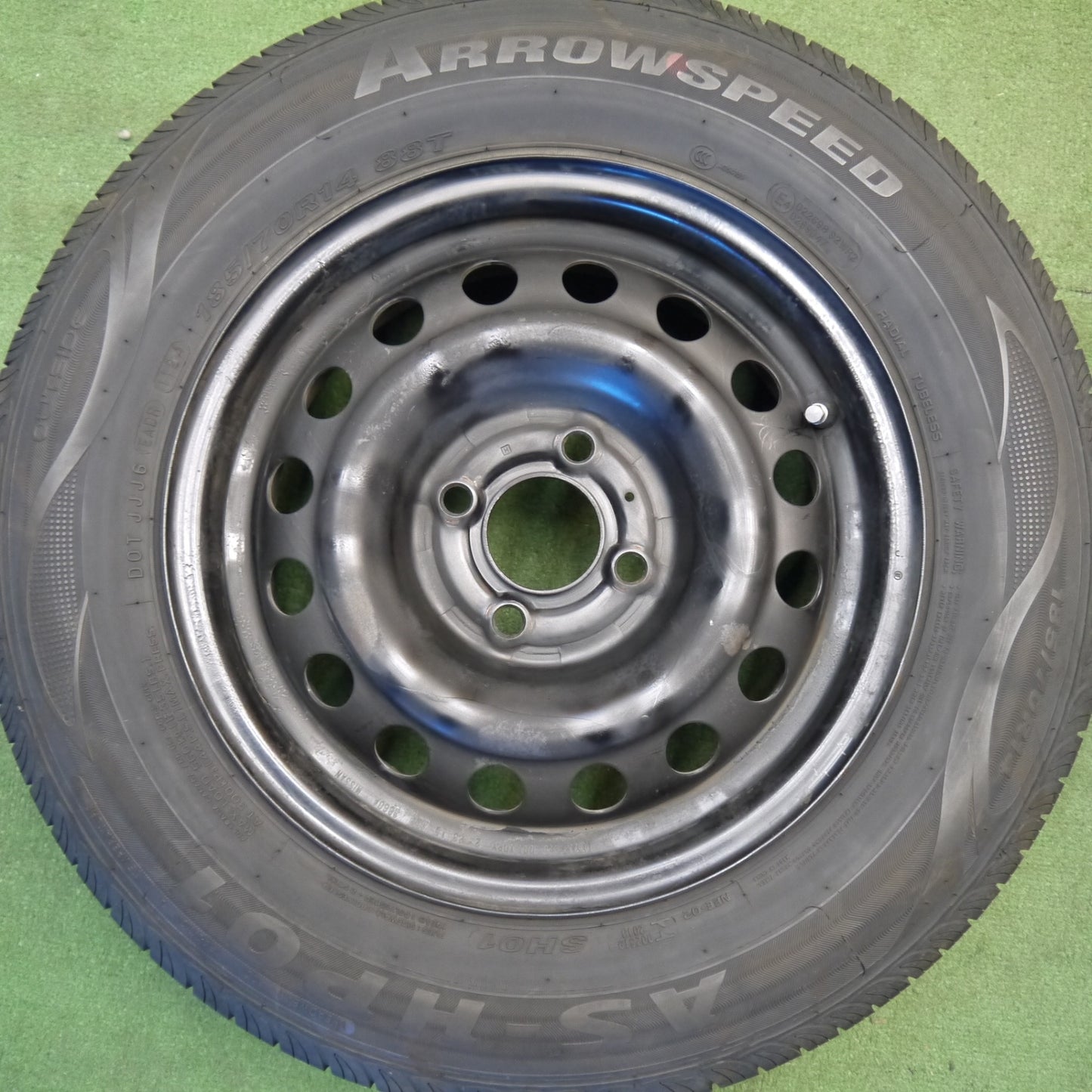 バリ溝！22年！9分★185/70R14 アロースピード AS-HP01 スチール ホイール 14インチ PCD100/4H★6032706Hノ