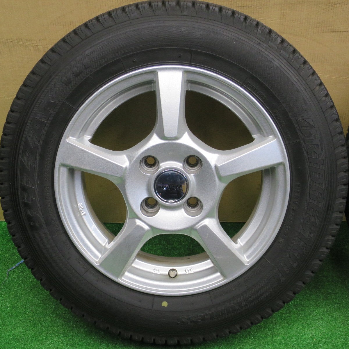 バリ溝！21年！9.5分★スタッドレス 155/80R14 88/86N ブリヂストン ブリザック VL1 CVW 社外 アルミ 14インチ PCD100/4H★5121401NKス