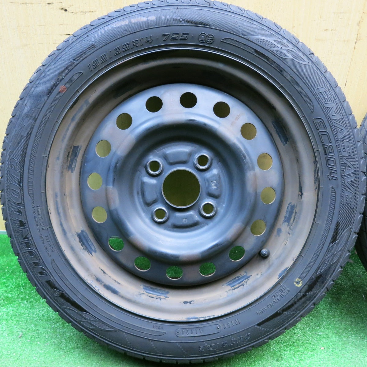 バリ溝！24年！8.5分★155/65R14 ダンロップ エナセーブ EC204 スチール ホイール 14インチ PCD100/4H★6032303HAノ