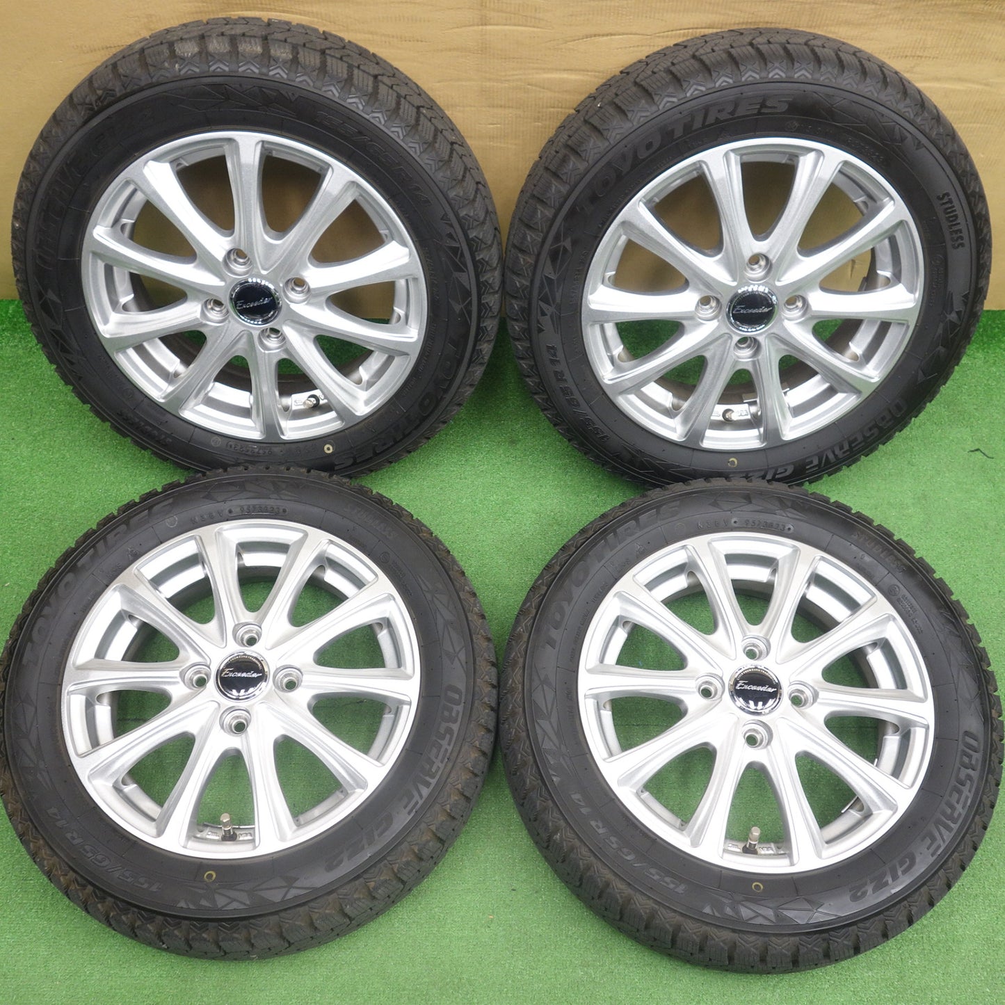 バリ溝！23年！キレイ！9.5分◎スタッドレス 155/65R14 トーヨー オブザーブ GIZ2 Exceeder エクシーダー 14インチ PCD100/4H◎6081002KTス