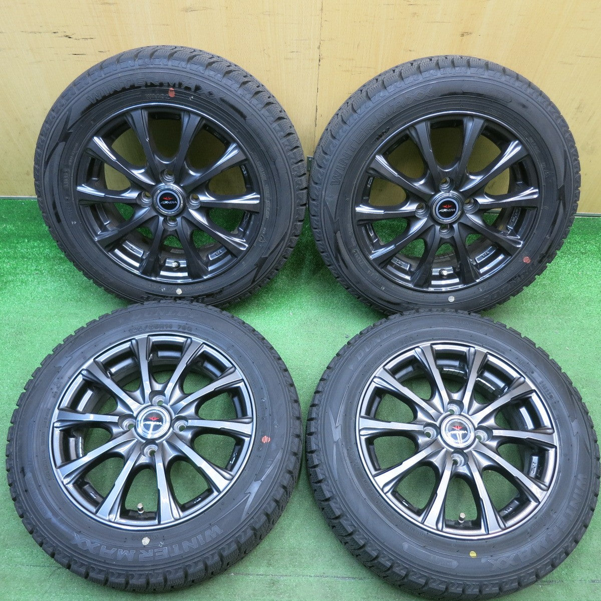 バリ溝！24年！キレイ！ほぼ10分★スタッドレス 165/65R14 ダンロップ ウインターマックス WM02 AIRNOVA エアノヴァ 14インチ PCD100/4H★6032805HAス