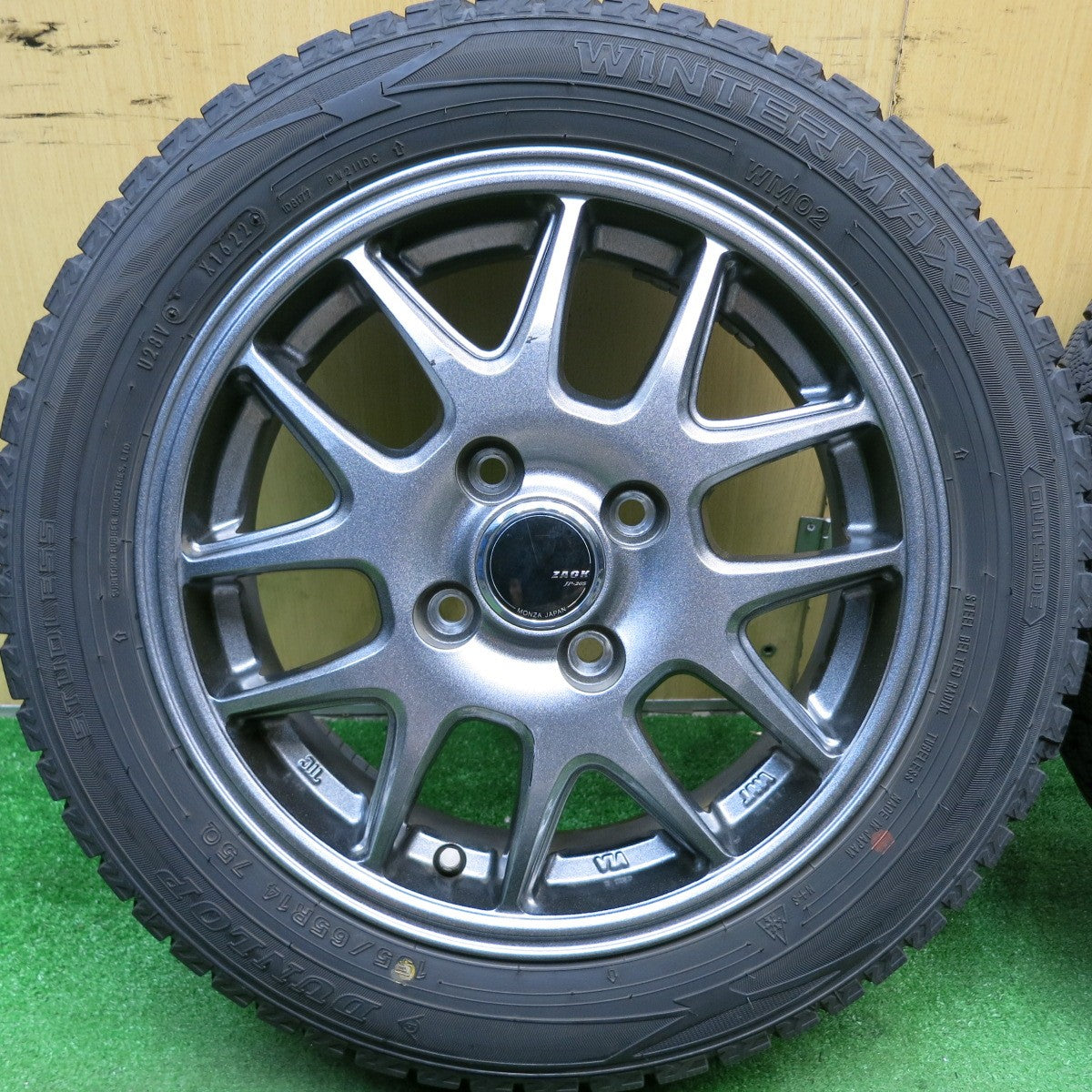 バリ溝！22年！8.5分★スタッドレス 155/65R14 ダンロップ ウインターマックス WM02 ZACK JP-205 MONZA ザック 14インチ PCD100/4H★5062106HAス