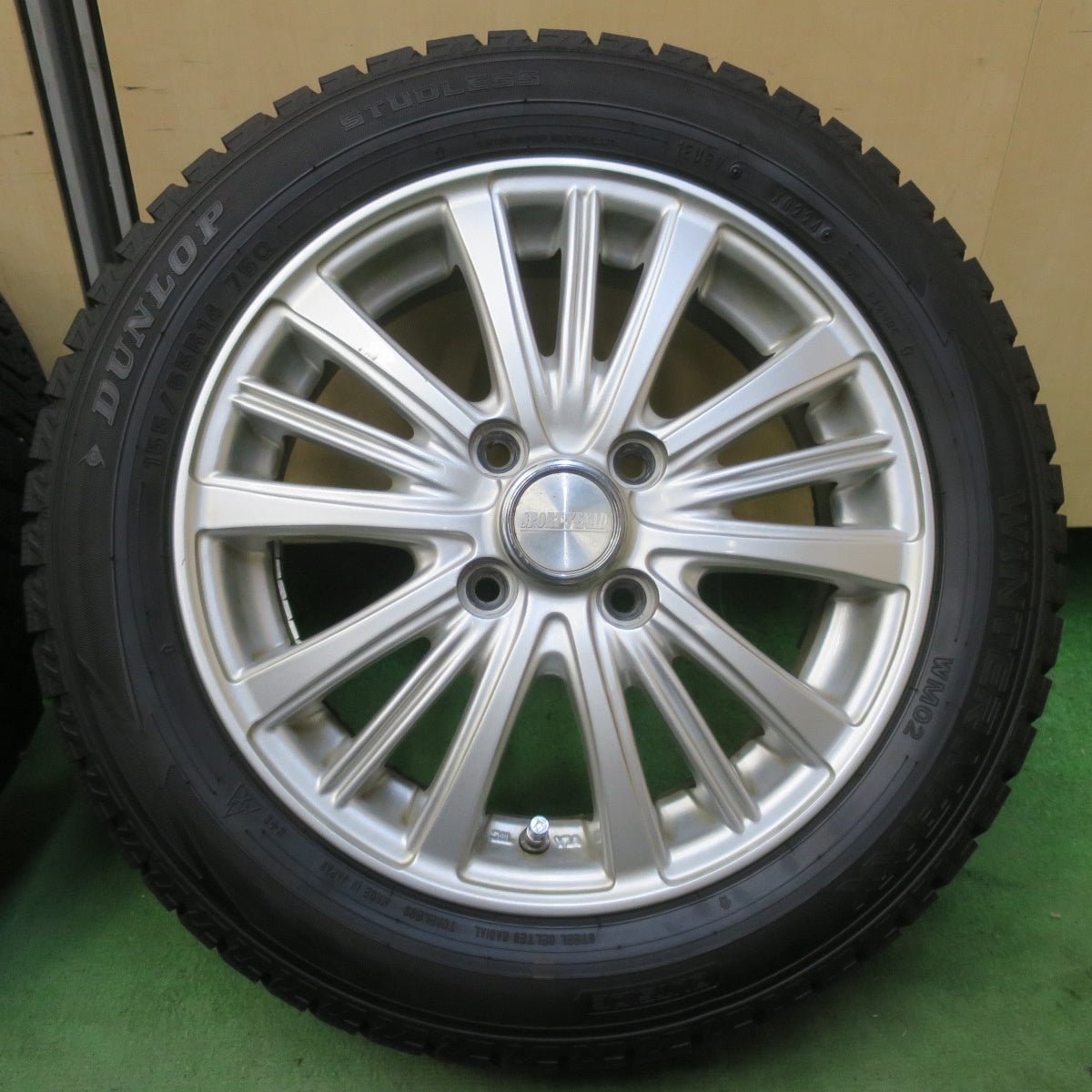 バリ溝！24年！ほぼ10分◎スタッドレス 155/65R14 ダンロップ ウインターマックス WM02 SPORT VENAD 社外 アルミ 14インチ PCD100/4H◎6062704イス