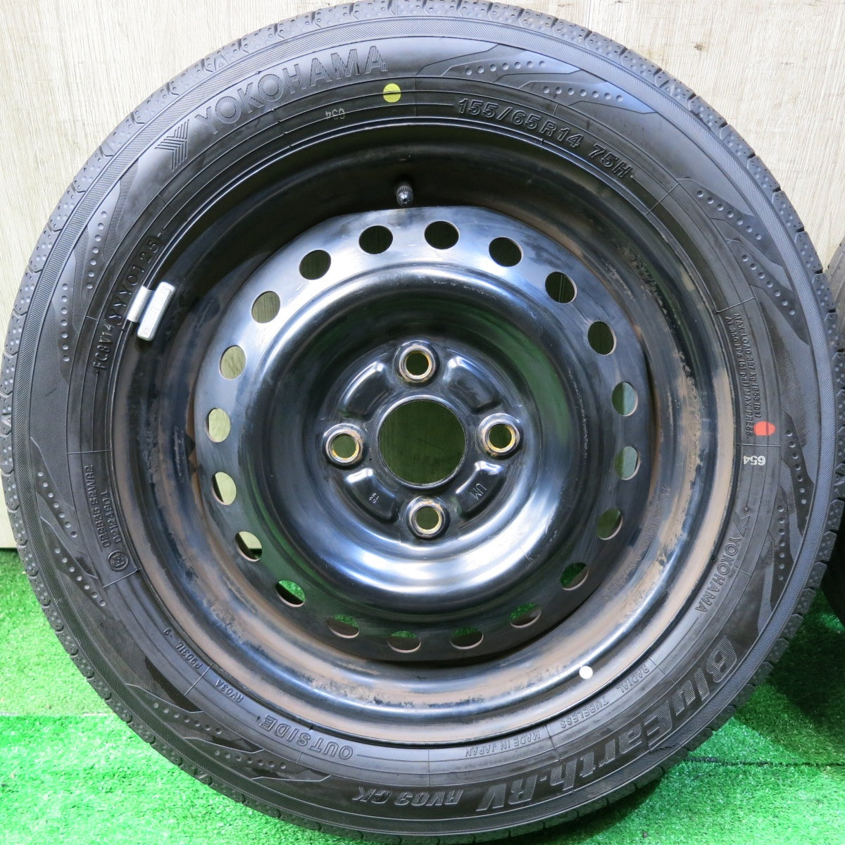 タイヤほぼ未使用！25年★155/65R14 ヨコハマ BluEarth-RV RV03 CK スチール ホイール 14インチ ブルーアース PCD100/4H★5062701HAノ