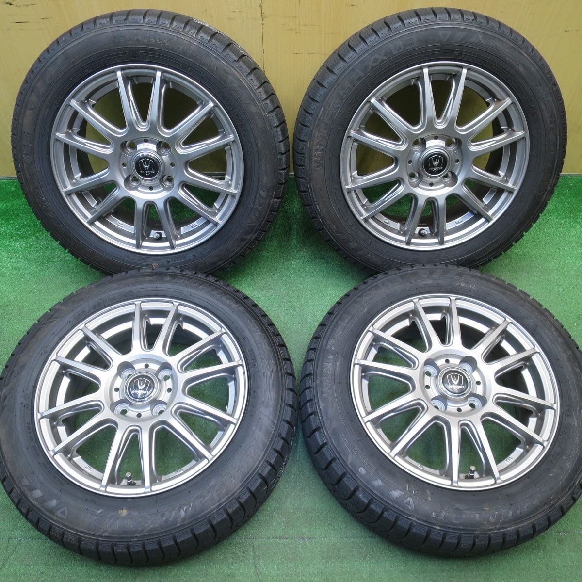 バリ溝！キレイ！9.5分以上★スタッドレス 165/65R14 ダンロップ ウインターマックス 03 INVERNO 社外 アルミ 14インチ PCD100/4H★6021902NJス