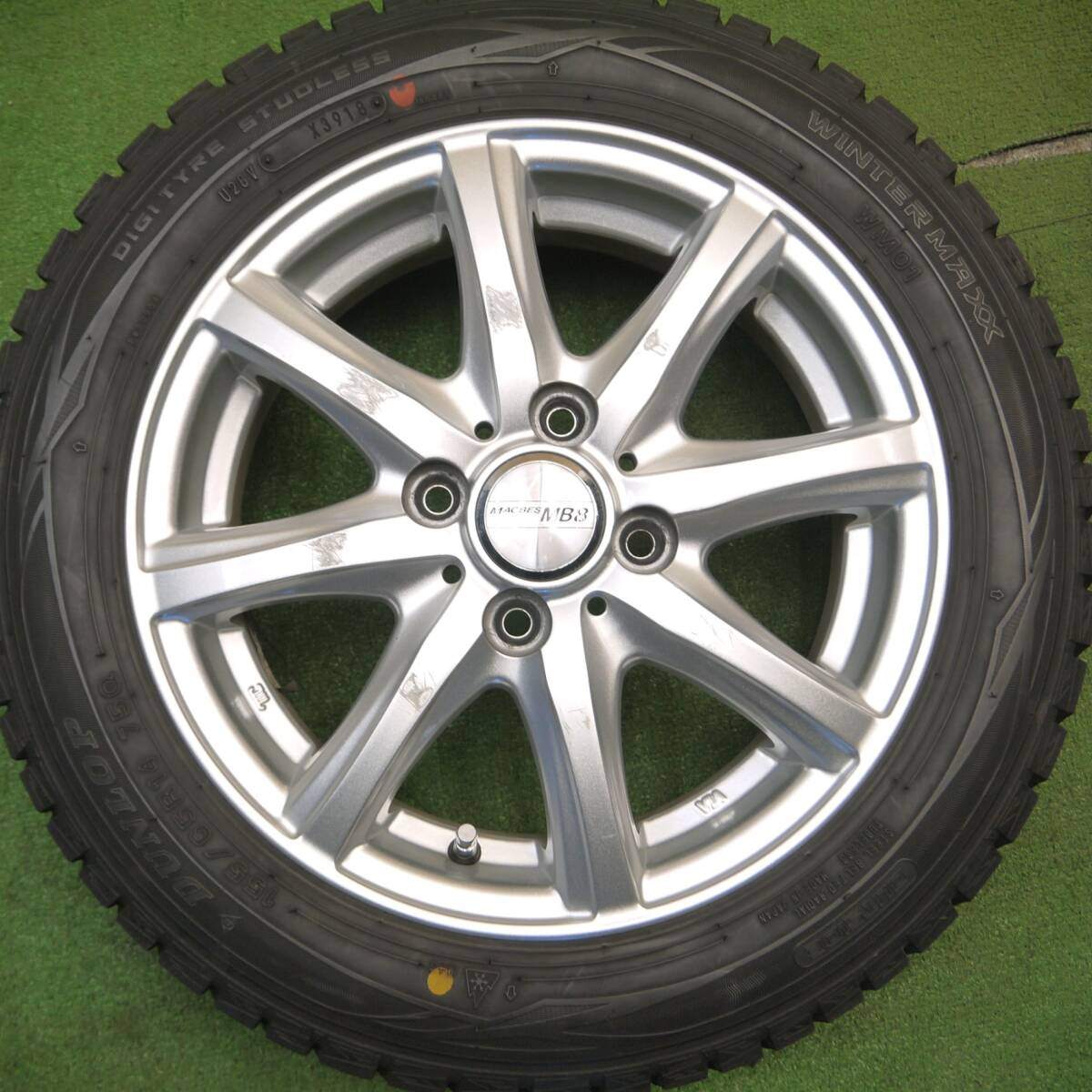 バリ溝！9.5分以上★スタッドレス 155/65R14 ダンロップ ウインターマックス WM01 MACBES MB8 マクベス 14インチ PCD100/4H★5012403Hス