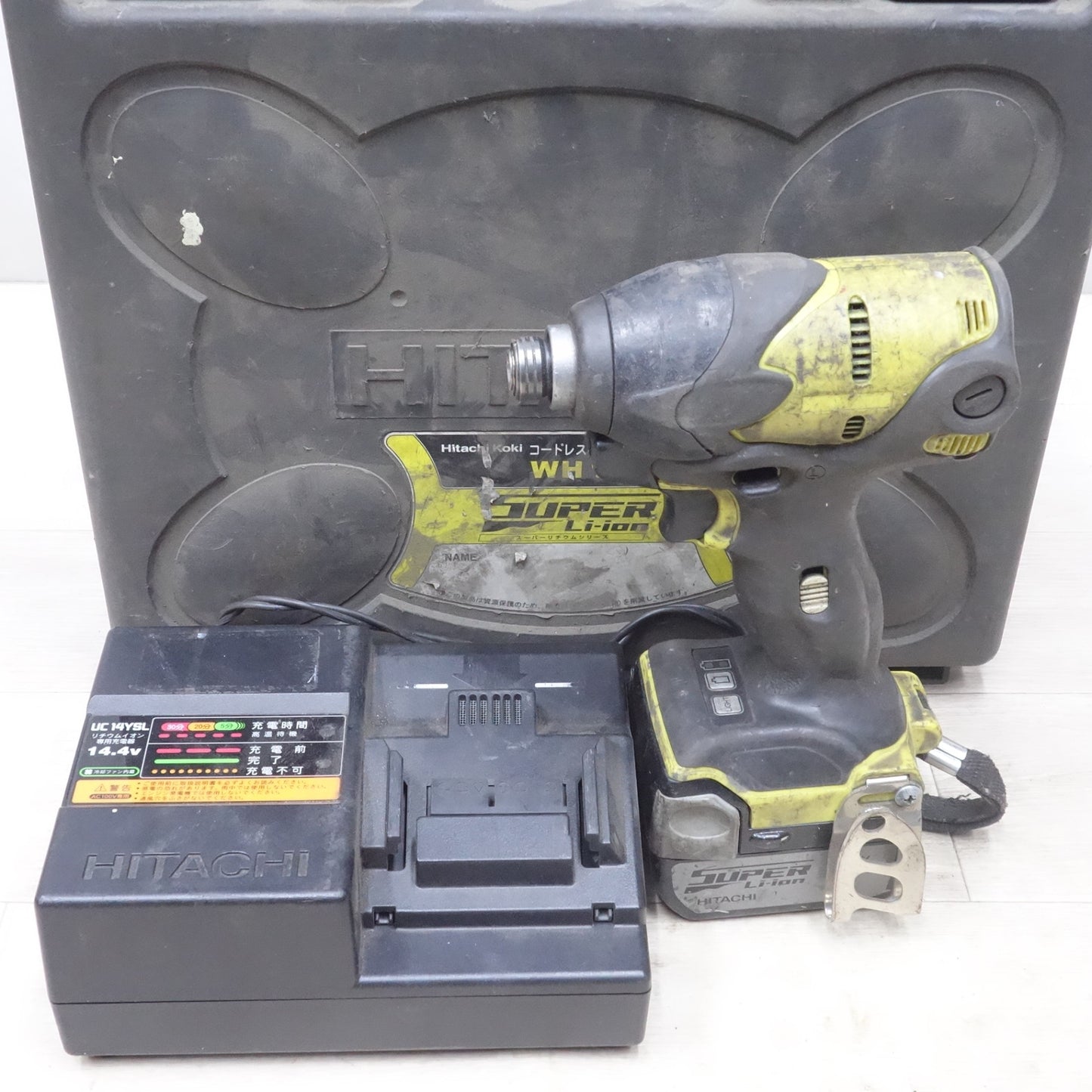 [送料無料] ◆日立 コードレス インパクトドライバ WH14DSL 電動 工具 14.4V 充電器 UC14YSL バッテリー BSL1430 HITACHI 黄色 ジャンク品◆