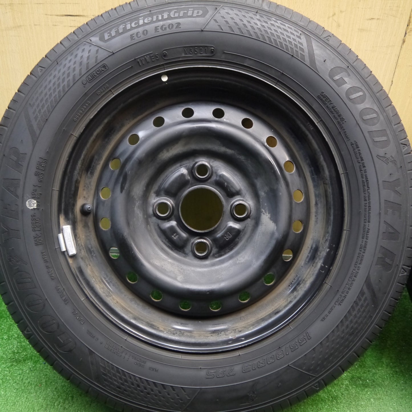 バリ溝！21年！9.5分★155/80R13 グッドイヤー EfficientGrip ECO EG02 スチール ホイール 13インチ PCD100/4H★5051408Hノ