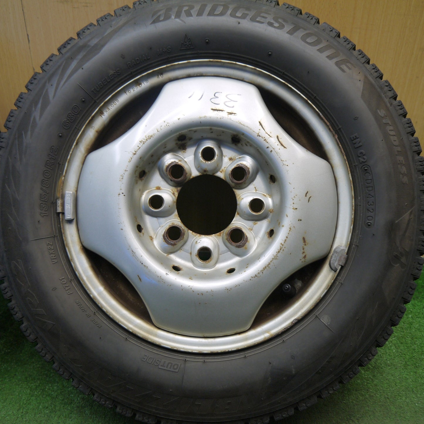 4本価格★スタッドレス 135/80R12 ブリヂストン ブリザック VRX2 スチール ホイール 12インチ PCD100 114.3/4H マルチ★6031705Hス