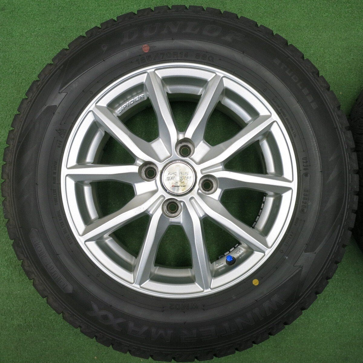 バリ溝！9.5分★スタッドレス 185/70R14 ダンロップ ウインターマックス WM02 EURO SPEED SPIDER MANARAY SPORT 14インチ PCD100/4H★4122905NJス