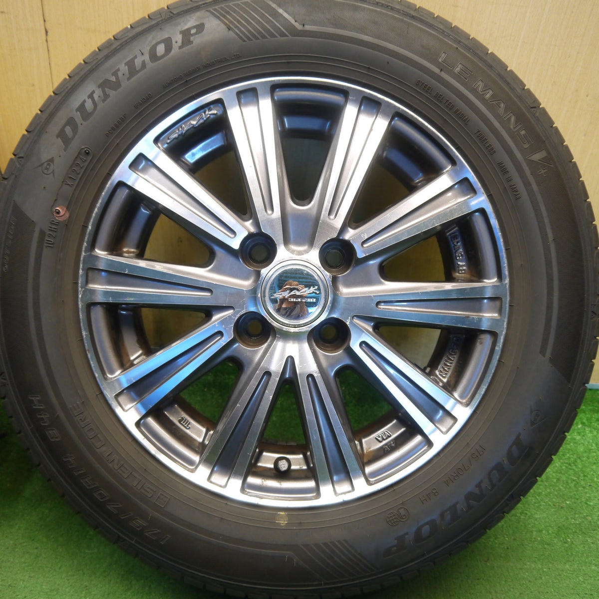バリ溝！24年！8.5分◎175/70R14 ダンロップ LE MANS V+ SMACK ENKEI スマック エンケイ ルマン 5+ 14インチ PCD100/4H◎6100202Hノ
