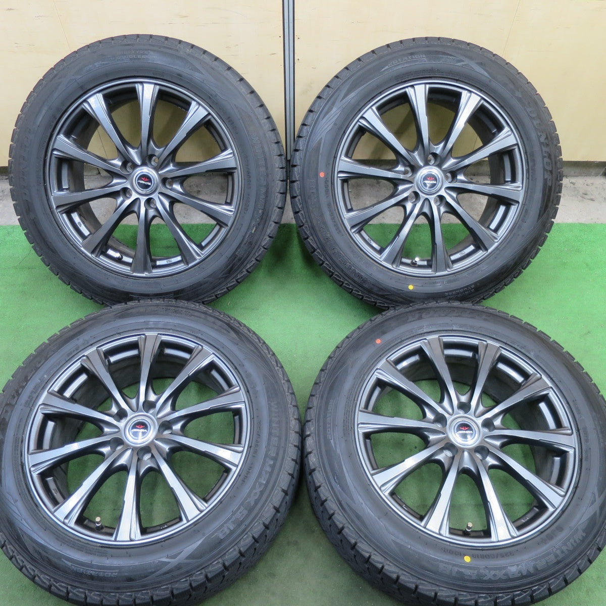 バリ溝！22年！キレイ！9.5分★スタッドレス 225/60R18 ダンロップ ウインターマックス SJ8 SJ8+ AIRNOVA SB10 エアノヴァ 18インチ PCD114.3/5H★6022303TTス