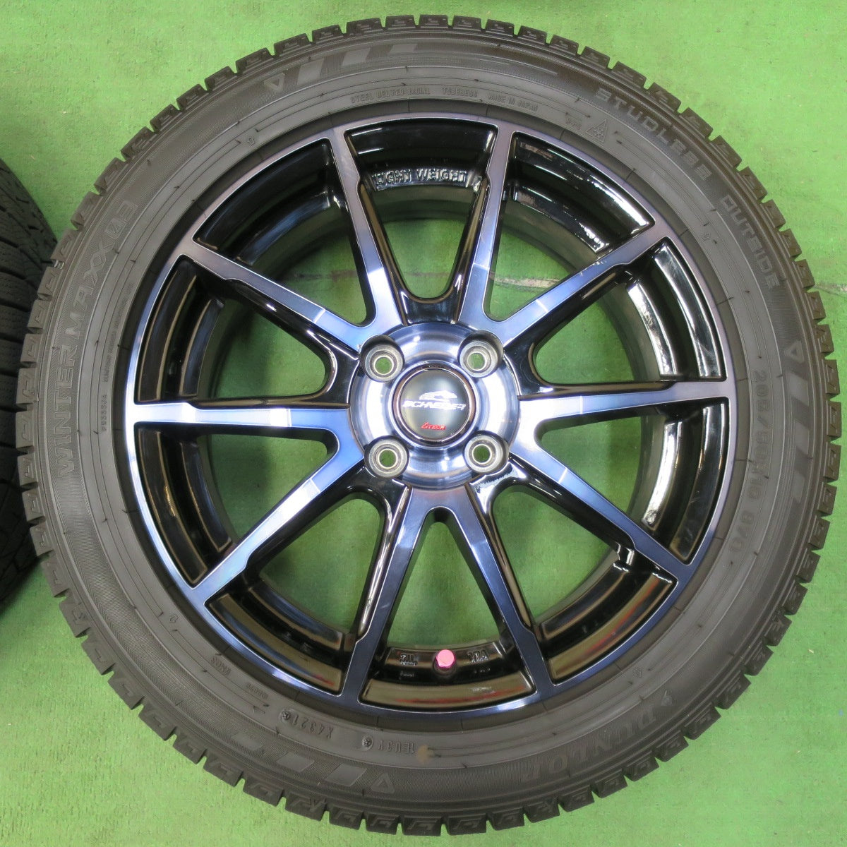 [送料無料] バリ溝！21年！キレイ！9.5分★スタッドレス 205/50R16 ダンロップ ウインターマックス03 SCHNEIDER シュナイダー 16インチ PCD100/4H★4113010イス