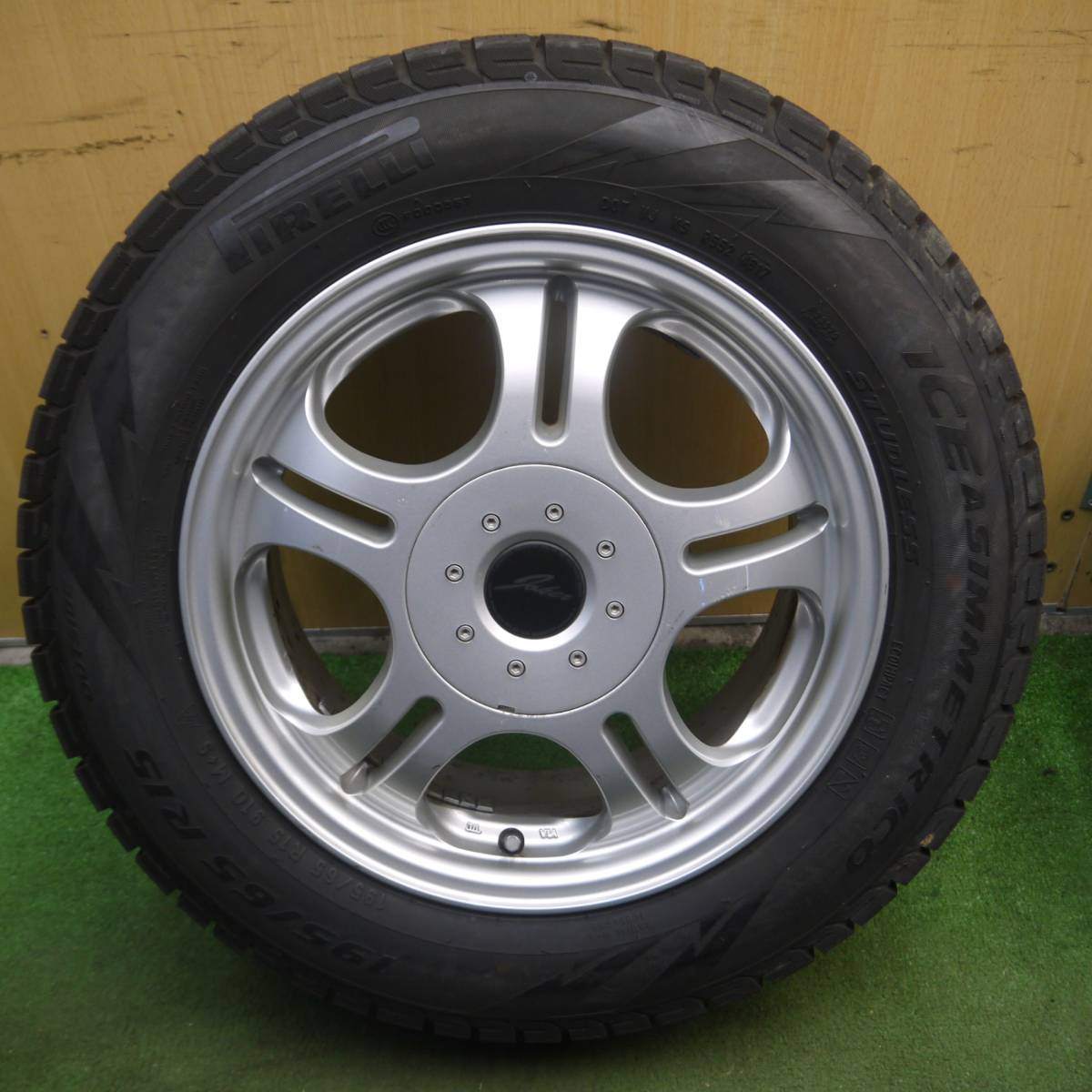 バリ溝！9.5分以上★スタッドレス 195/65R15 ピレリ アイスアシンメトリコ JOKER PCD114.3/4H 5H マルチ★4021003ナス