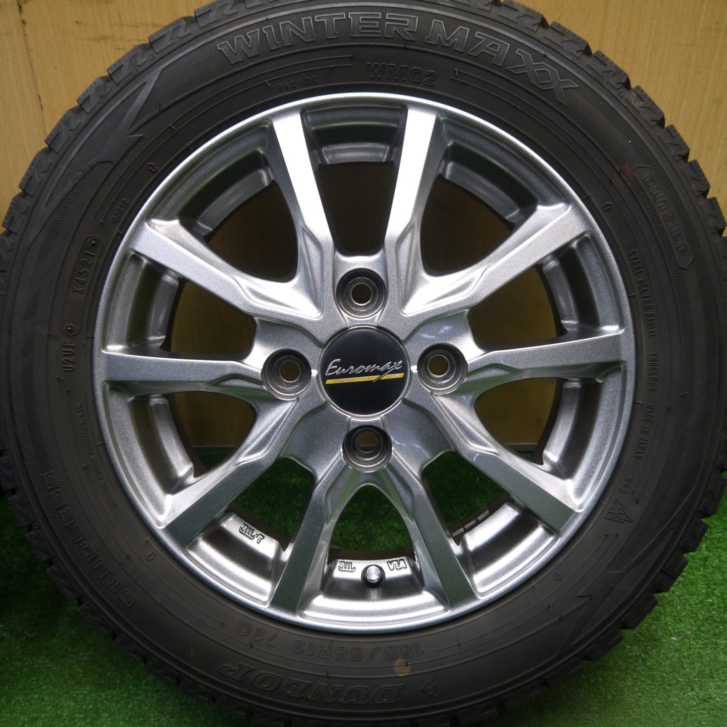 バリ溝！キレイ！8.5分★スタッドレス 155/65R13 ダンロップ ウインターマックス WM02 Euromax ユーロマックス 13インチ PCD100/4H★6022504Hス