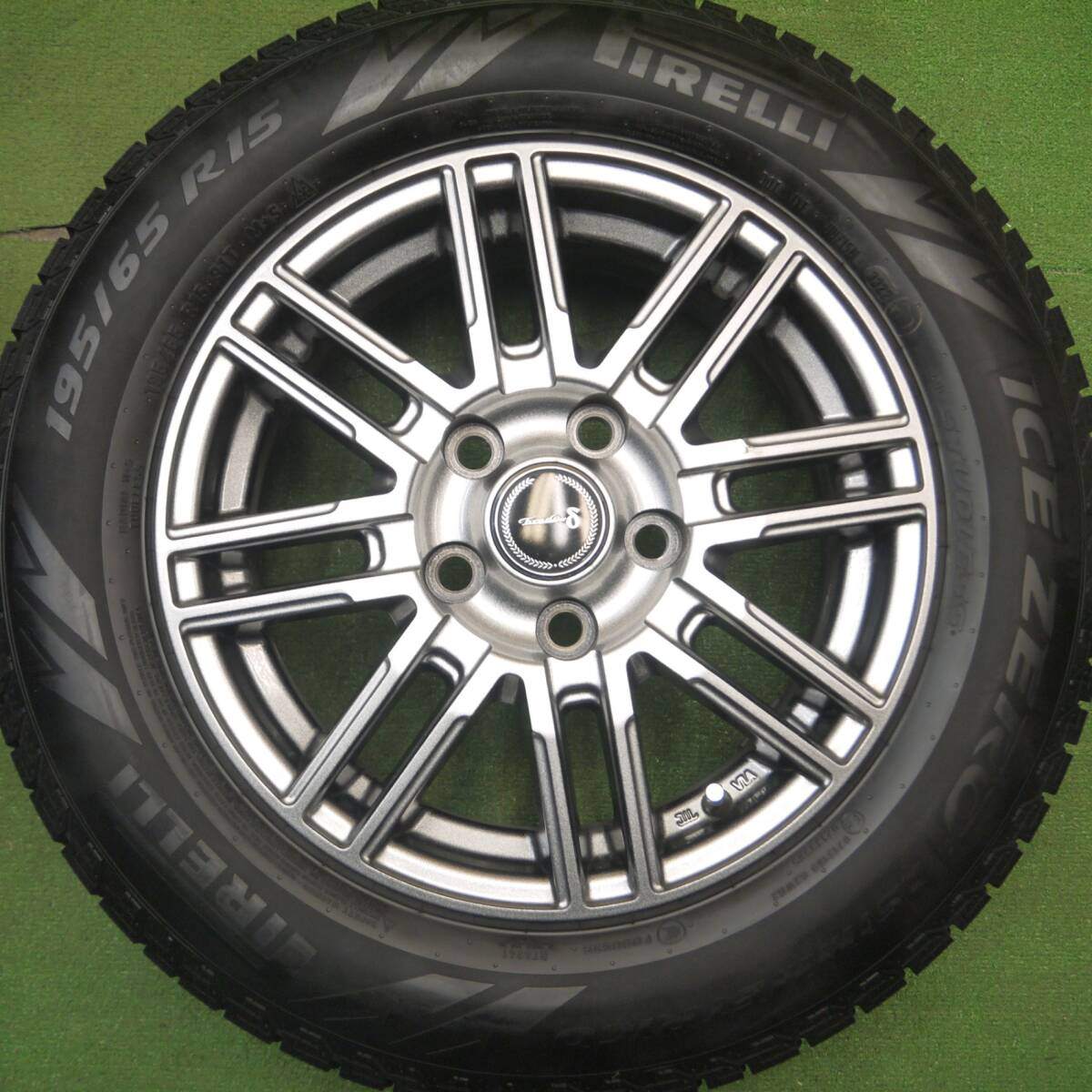 バリ溝！22年！キレイ！9.5分以上★スタッドレス 195/65R15 ピレリ アイスゼロ アシンメトリコ Tiradoδ ティラード 15インチ PCD114.3/5H★5021203Hス
