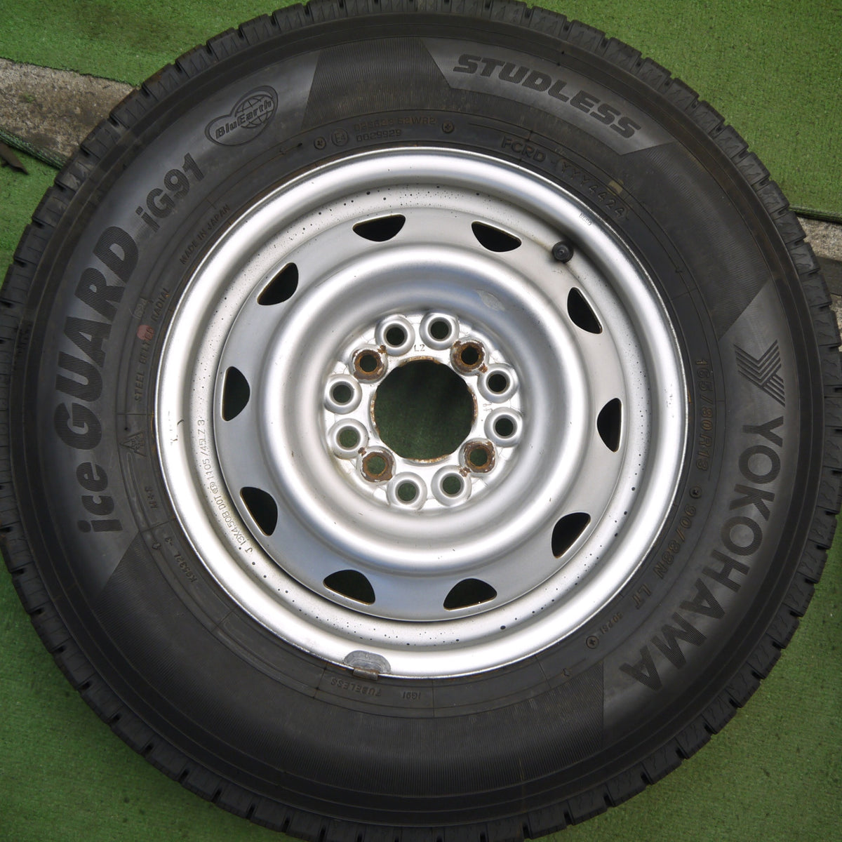 バリ溝！24年！9.5分以上◎スタッドレス 165/80R13 90/88N ヨコハマ アイスガード iG91 スチール ホイール 13インチ PCD100 110 114.3/4H マルチ◎6090405Hス