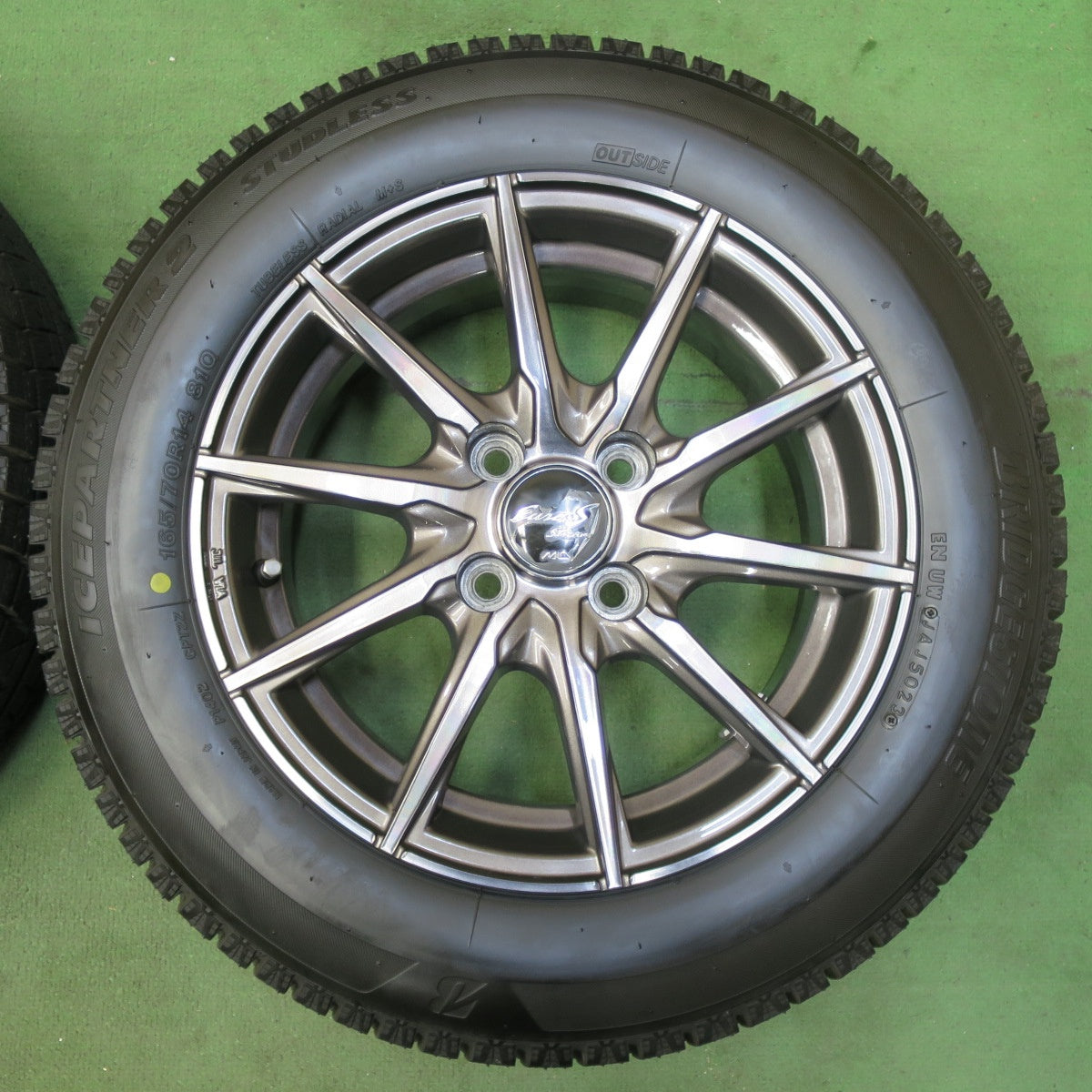 バリ溝！23年！キレイ！ほぼ10分★スタッドレス 165/70R14 ブリヂストン アイスパートナー2 Euro-S Stream MiD マルカ 14インチ PCD100/4H★5101410イス