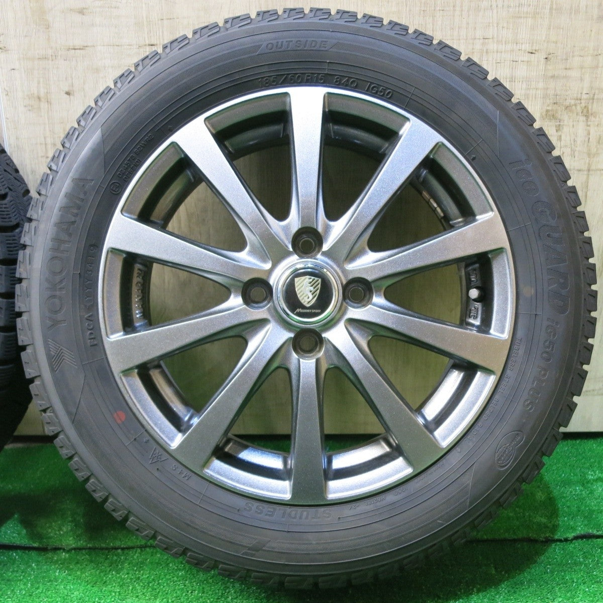 バリ溝！キレイ！9.5分★スタッドレス 185/60R15 ヨコハマ アイスガード iG50 プラス MANARAY SPORT マナレイ スポーツ 15インチ PCD100/4H★5031401NJス