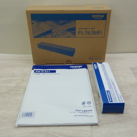 [送料無料] 未使用!3点まとめ売り☆ブラザー 超小型 モバイル A4 プリンタ PocketJet PJ-763MFi / カーアダプター PA-CD-600CG / 感熱紙  PA-C-411 brother☆