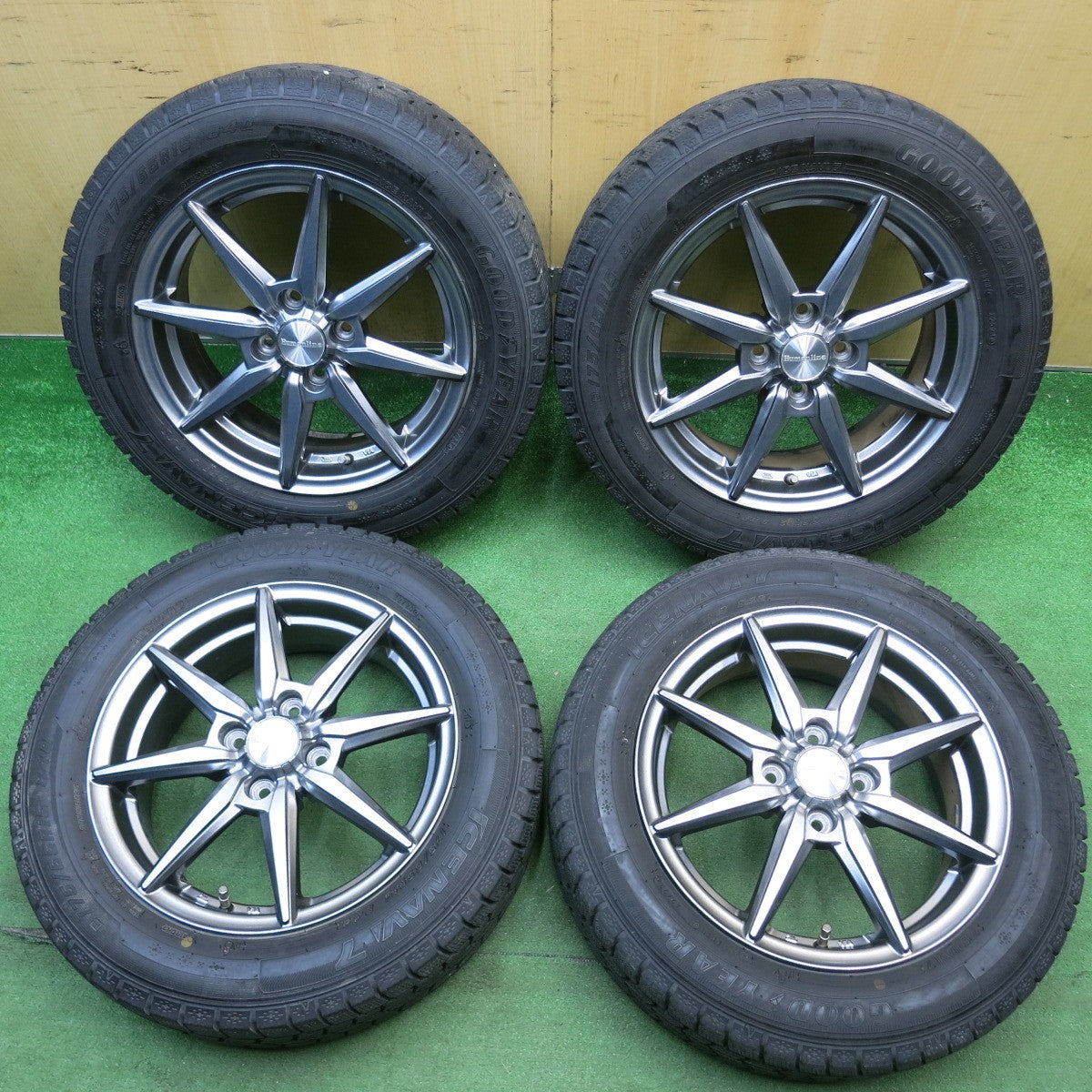 バリ溝！23年！キレイ！9.5分★スタッドレス 175/65R15 グッドイヤー アイスナビ7 Humanline HS-08 ヒューマンライン 15インチ PCD100/4H★6041807HAス