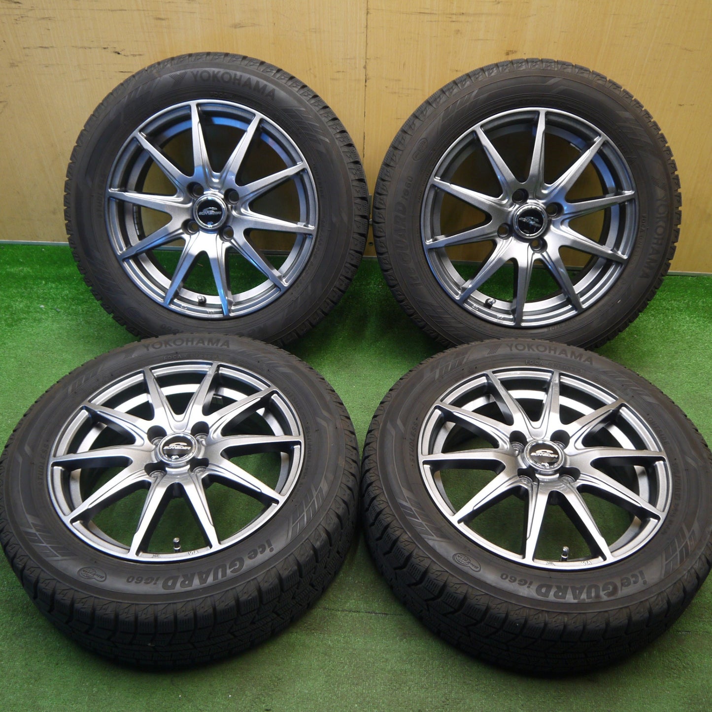 バリ溝！23年！キレイ！9分★スタッドレス 185/60R15 ヨコハマ アイスガード iG60 SCHNEIDER MiD シュナイダー 15インチ PCD100/4H★6030904Hス