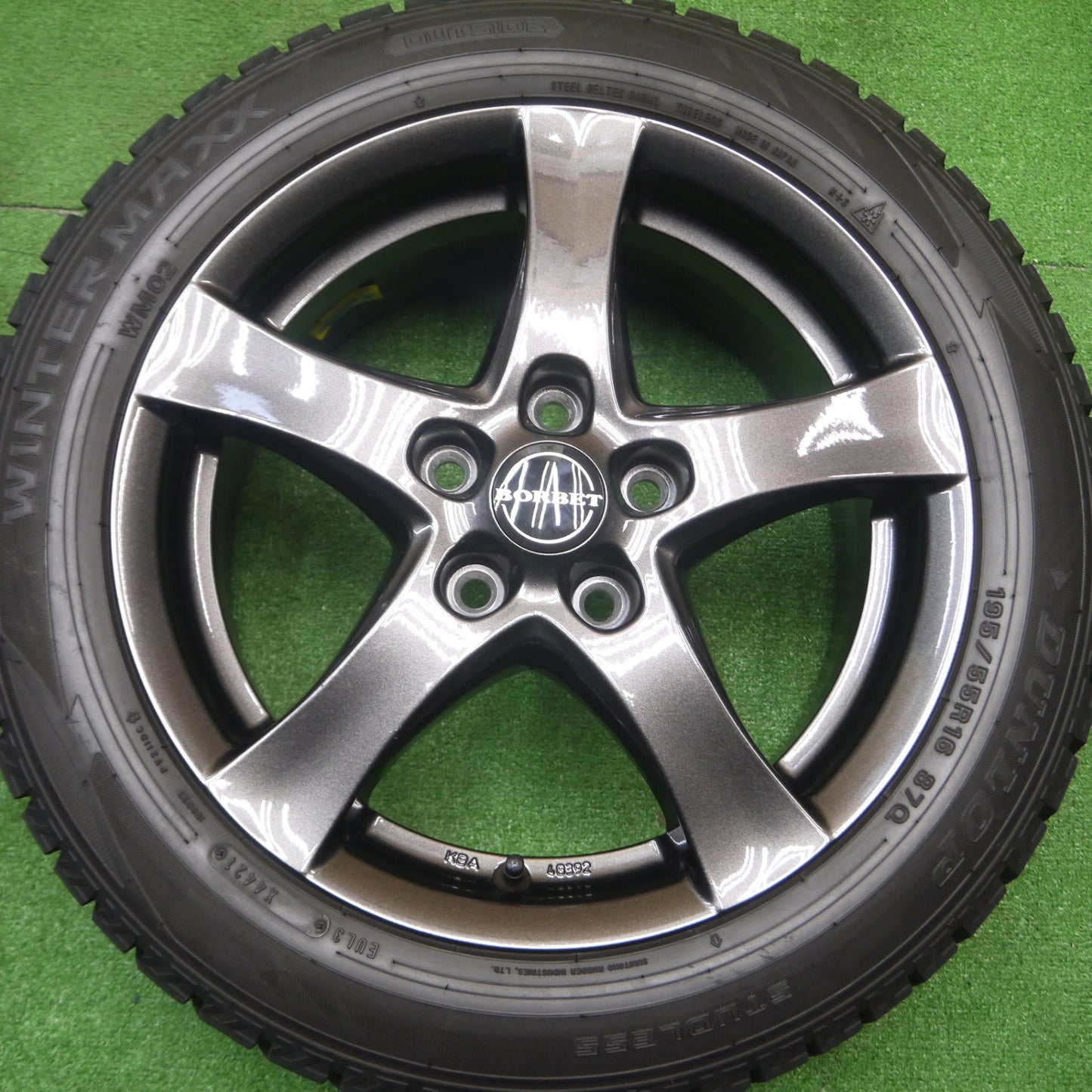 [送料無料] バリ溝！21年！ほぼ10分★BMW MINI等 BORBET タイプF 195/55R16 スタッドレス ダンロップ ウインターマックス WM02 ボルベット PCD112/5H★4102907Hス