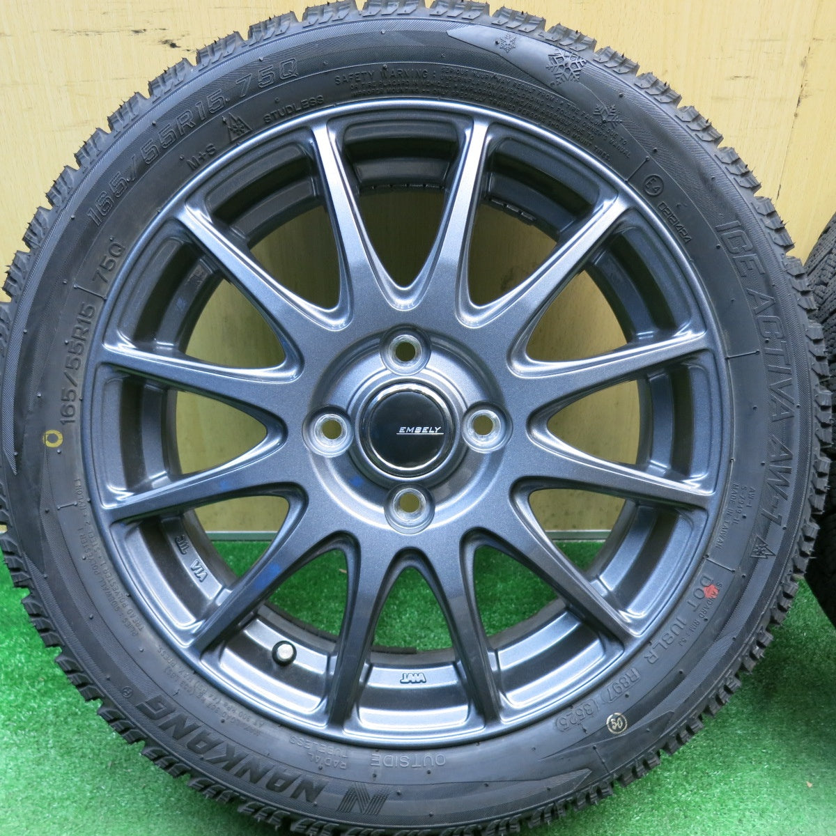 超バリ溝！25年！キレイ！ほぼ10分★スタッドレス 165/55R15 ナンカン アイス アクティバ AW-1 EMBELY エンベリー 15インチ 軽サイズ N-BOX タント 等 PCD100/4H★6031501HAス