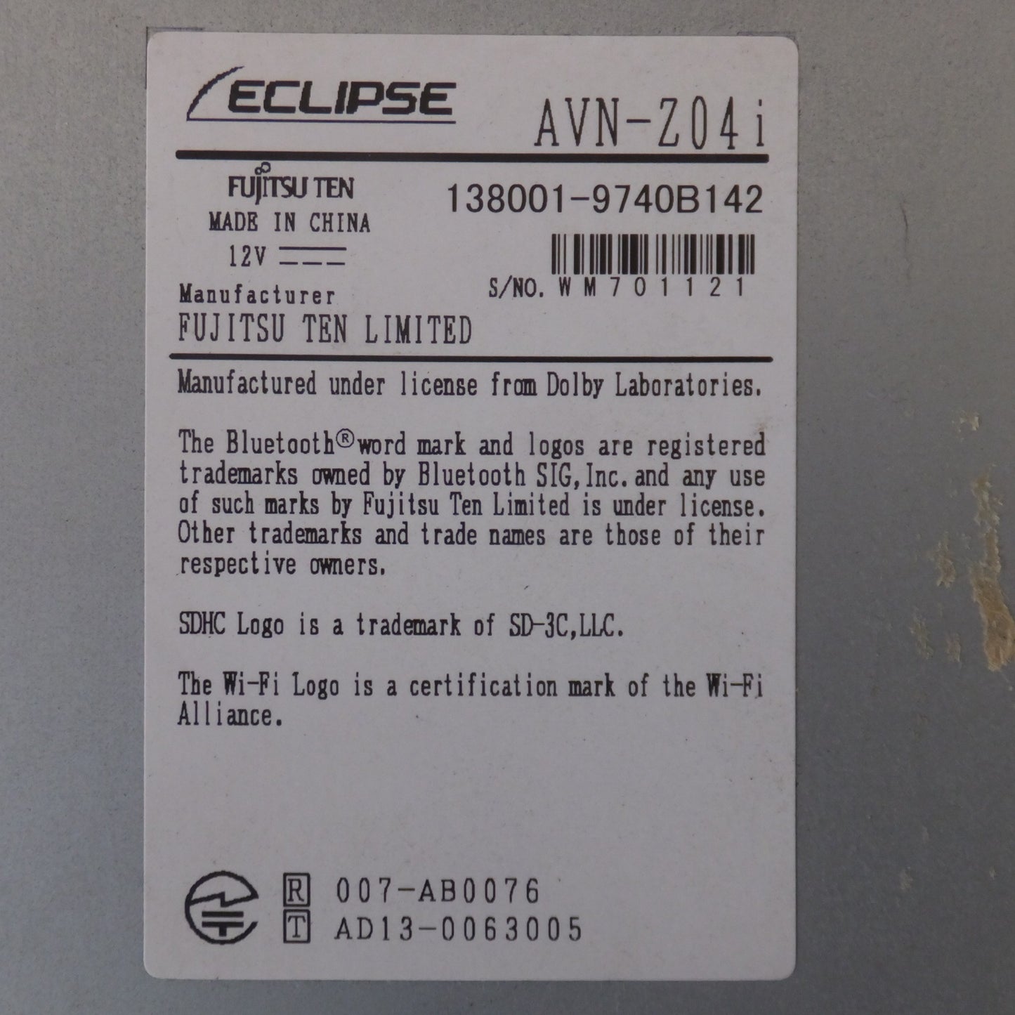 [送料無料] ★富士通テン イクリプス ECLIPSE メモリーナビゲーション AVN-Z04i[17]★