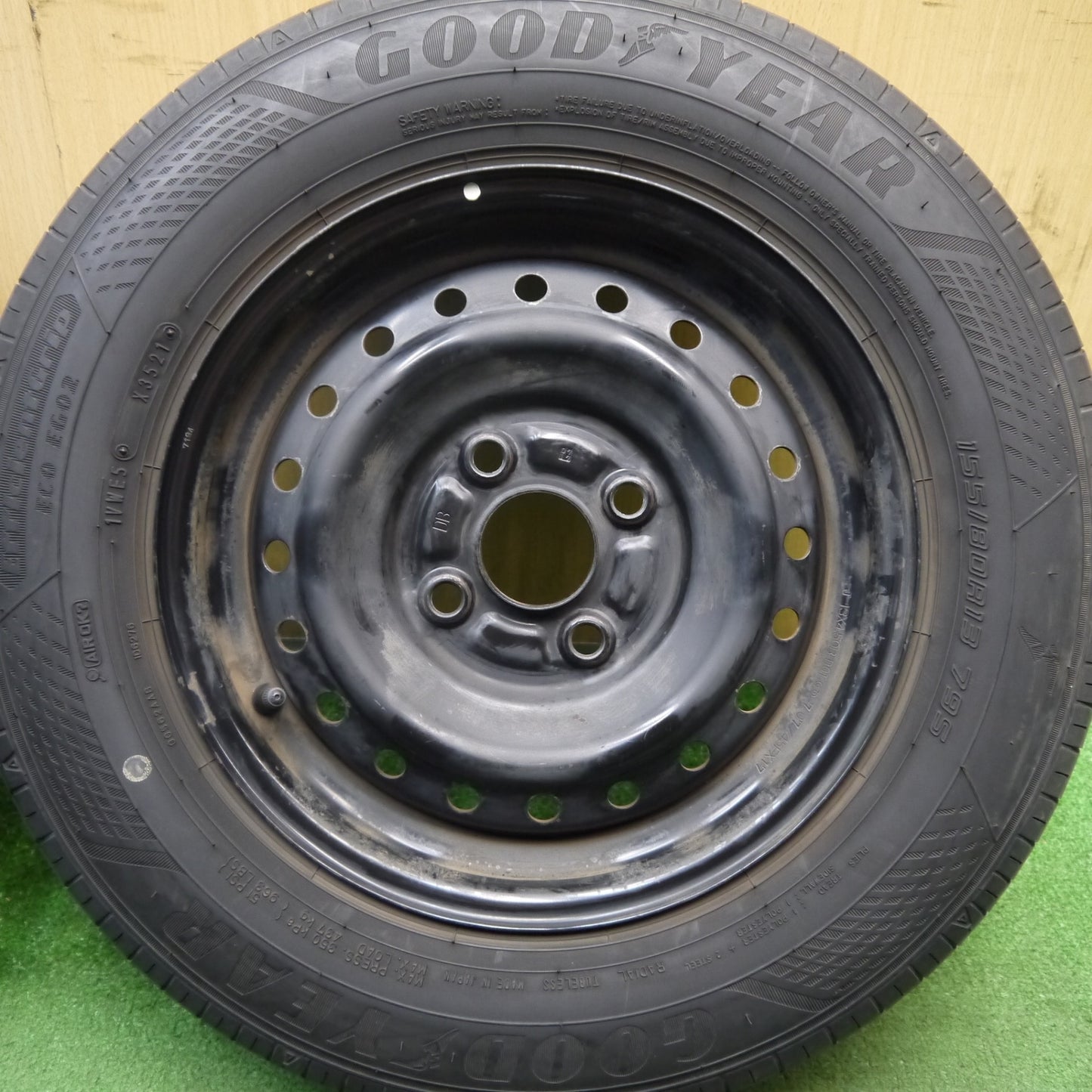 バリ溝！21年！9.5分★155/80R13 グッドイヤー EfficientGrip ECO EG02 スチール ホイール 13インチ PCD100/4H★5051408Hノ