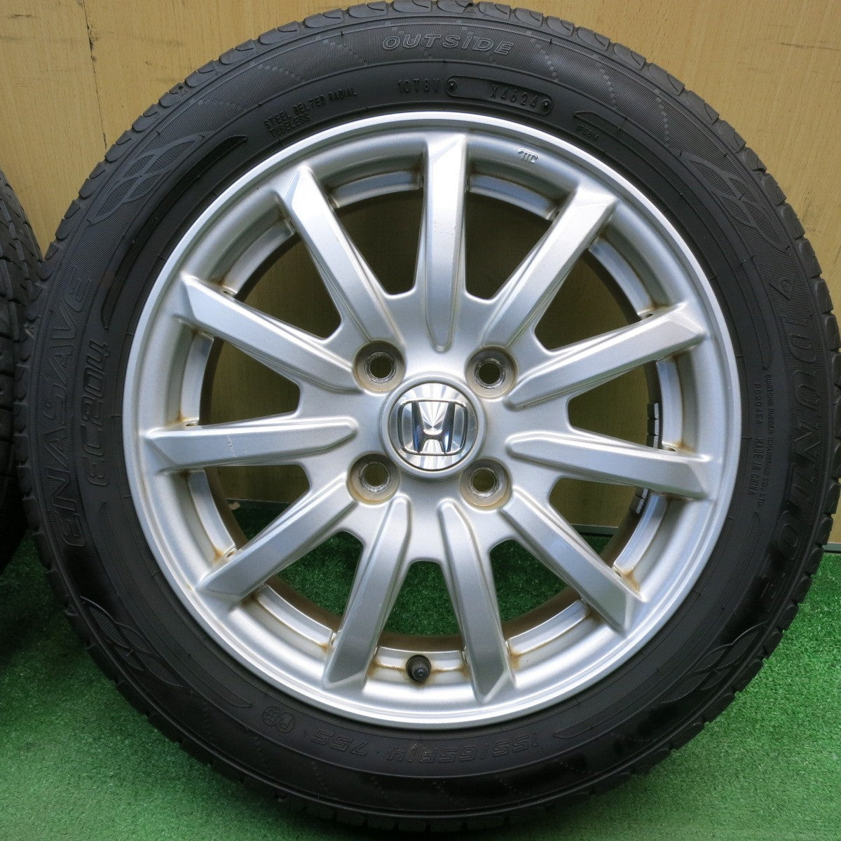 バリ溝！24年！9.5分以上★ホンダ N-WGN カスタム 純正 155/65R14 ダンロップ エナセーブ EC204 14インチ PCD100/4H★6050603HAノ
