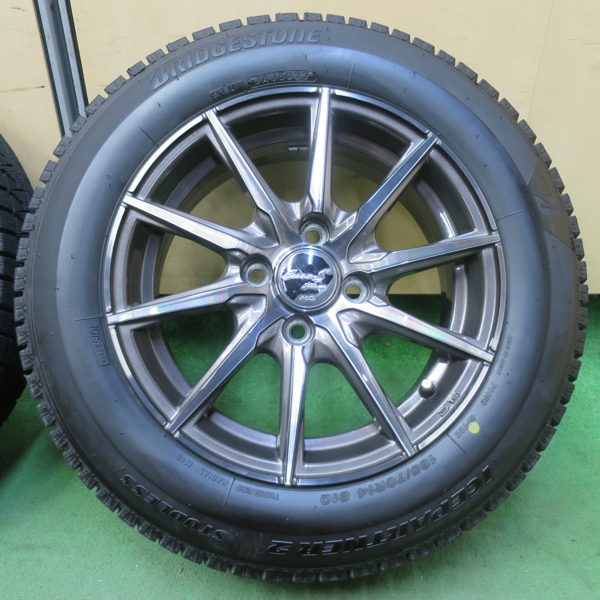 バリ溝！23年！キレイ！ほぼ10分★スタッドレス 165/70R14 ブリヂストン アイスパートナー2 Euro-S Stream MiD マルカ 14インチ PCD100/4H★5101410イス