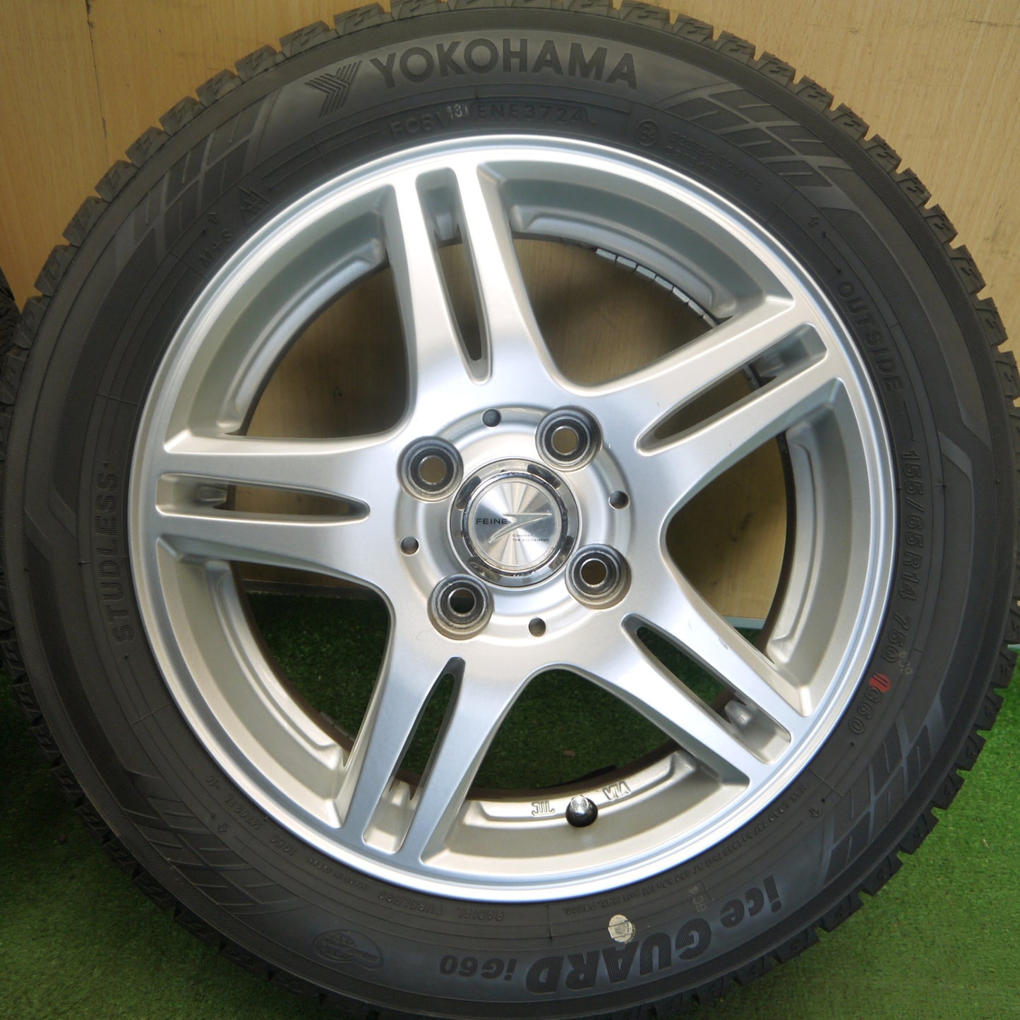 バリ溝！24年！キレイ！9.5分◎スタッドレス 155/65R14 ヨコハマ アイスガード iG60 FEINE 社外 アルミ 14インチ PCD100/4H◎6062302Hス