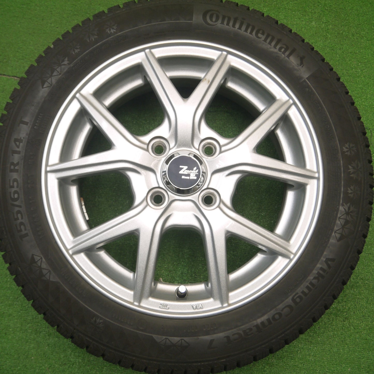 [送料無料] バリ溝！キレイ！9.5分以上★スタッドレス 155/65R14 コンチネンタル バイキングコンタクト7 Zmeist M5 14インチ PCD100/4H★4110501Hス