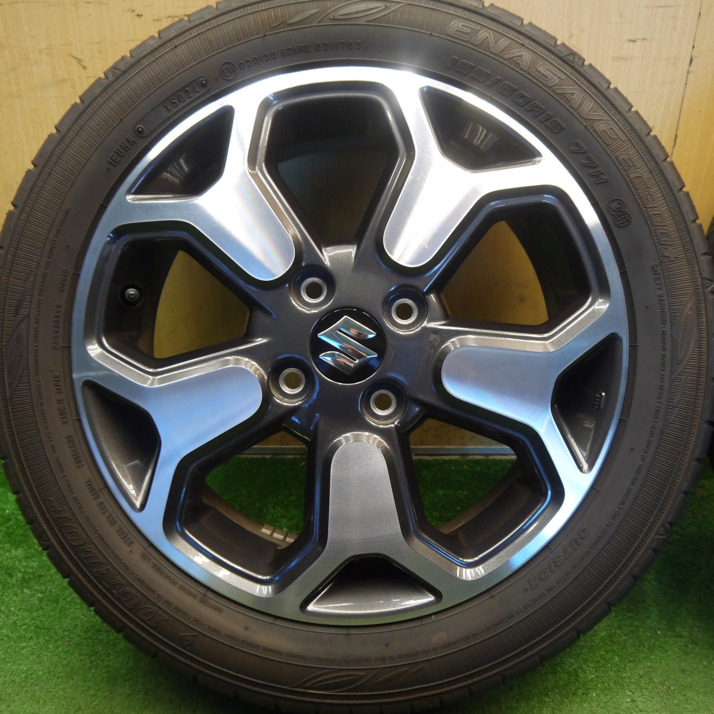 バリ溝！24年！キレイ！9.5分◎スズキ MR52S MR92S ハスラー Jスタイル 純正 165/60R15 ダンロップ エナセーブ EC300+ 15インチ PCD100/4H◎6082405Hノ