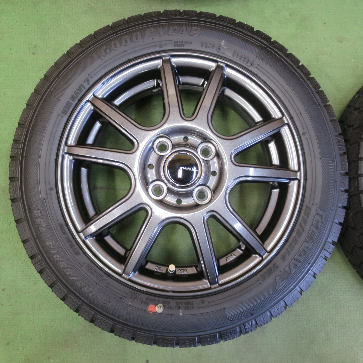 ほぼ未使用！25年！キレイ★スタッドレス 155/65R14 グッドイヤー アイスナビ7 EMBELY S10 エンベリー 14インチ PCD100/4H★6042506イス