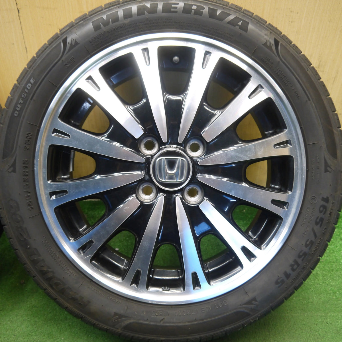 バリ溝！23年！9分◎ホンダ JF1 JF2 N-BOX カスタム 純正 165/55R15 ミネルバ ラジアル 209 15インチ PCD100/4H◎6091107Hノ
