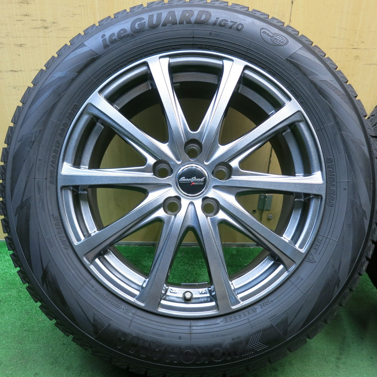 バリ溝！21年！キレイ！9.5分以上★スタッドレス 225/60R17 ヨコハマ アイスガード iG70 EuroSpeed MANARAY SPORT ユーロスピード マナレイ 17インチ PCD114.3/5H★5082401HAス