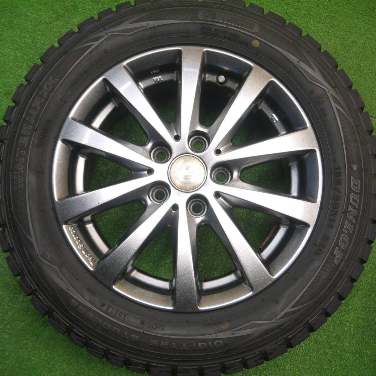 バリ溝！綺麗！9.5分以上★ワーゲン等 185/60R14 スタッドレス ダンロップ ウインターマックス WM01 Team Sparco チームスパルコ PCD100/5H★4101601Hス