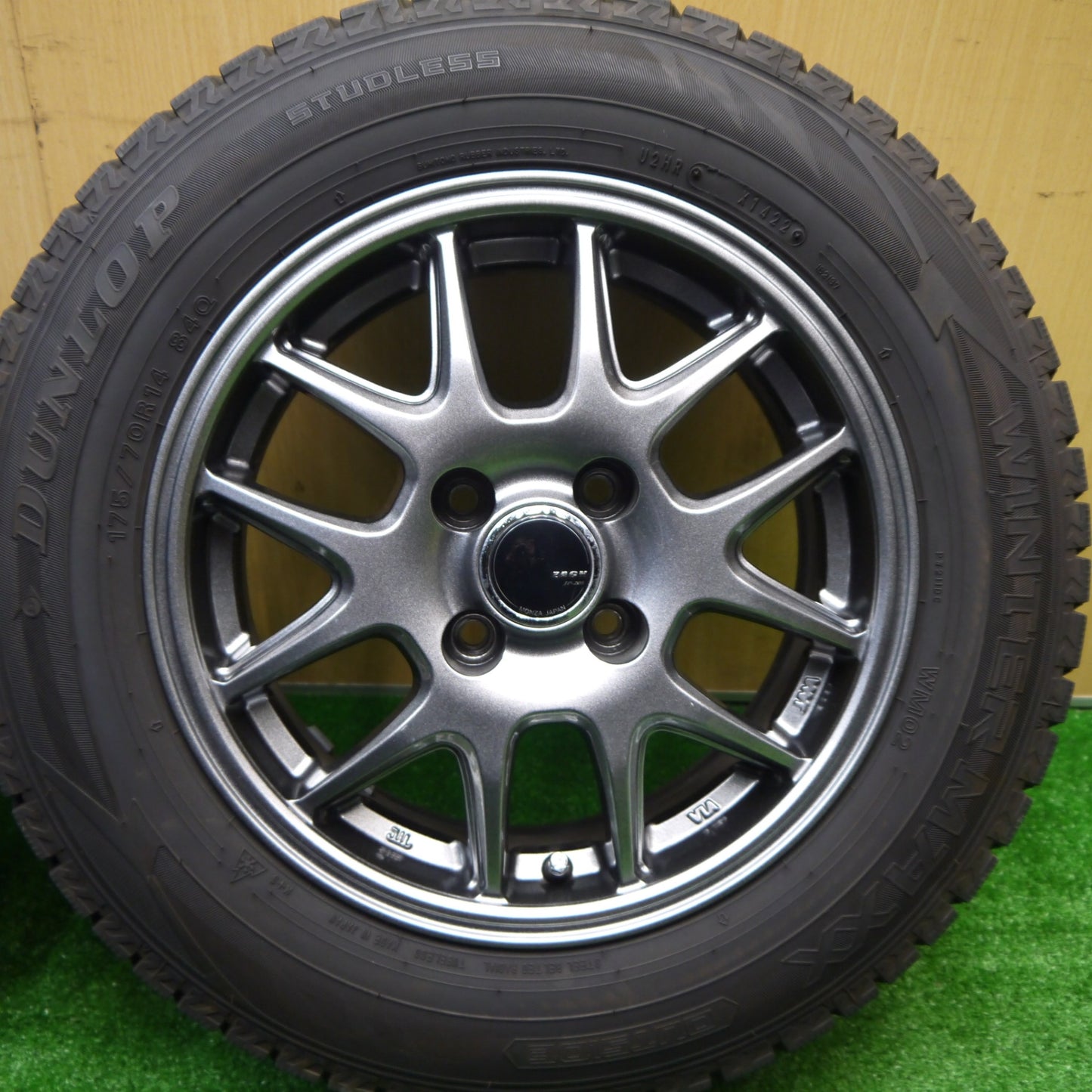 バリ溝！22年！キレイ！9.5分★スタッドレス 175/70R14 ダンロップ ウインターマックス WM02 ZACK JP-205 MONZA ザック 14インチ PCD100/4H★5102206Hス