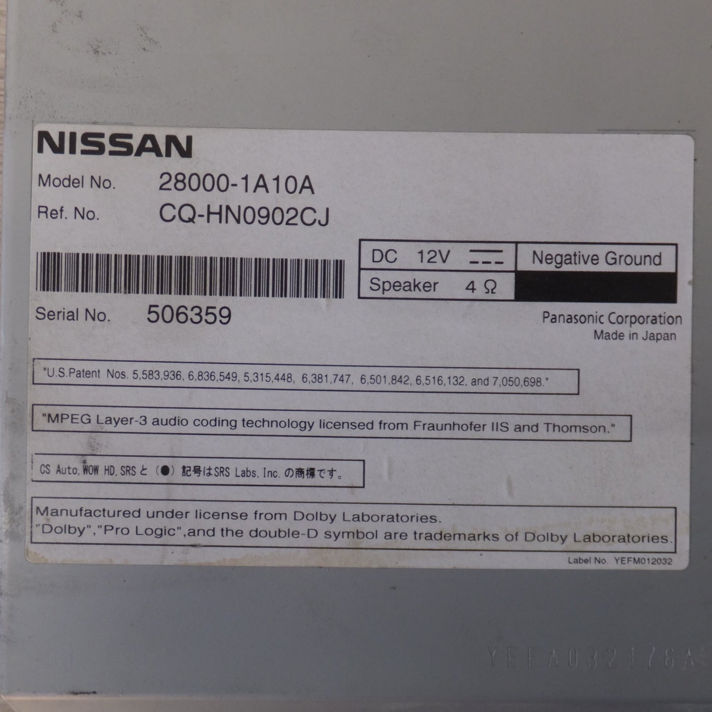 [送料無料] ★パナソニック製 日産 純正 HDDナビゲーション W-VGA 28000-1A10A[2]★